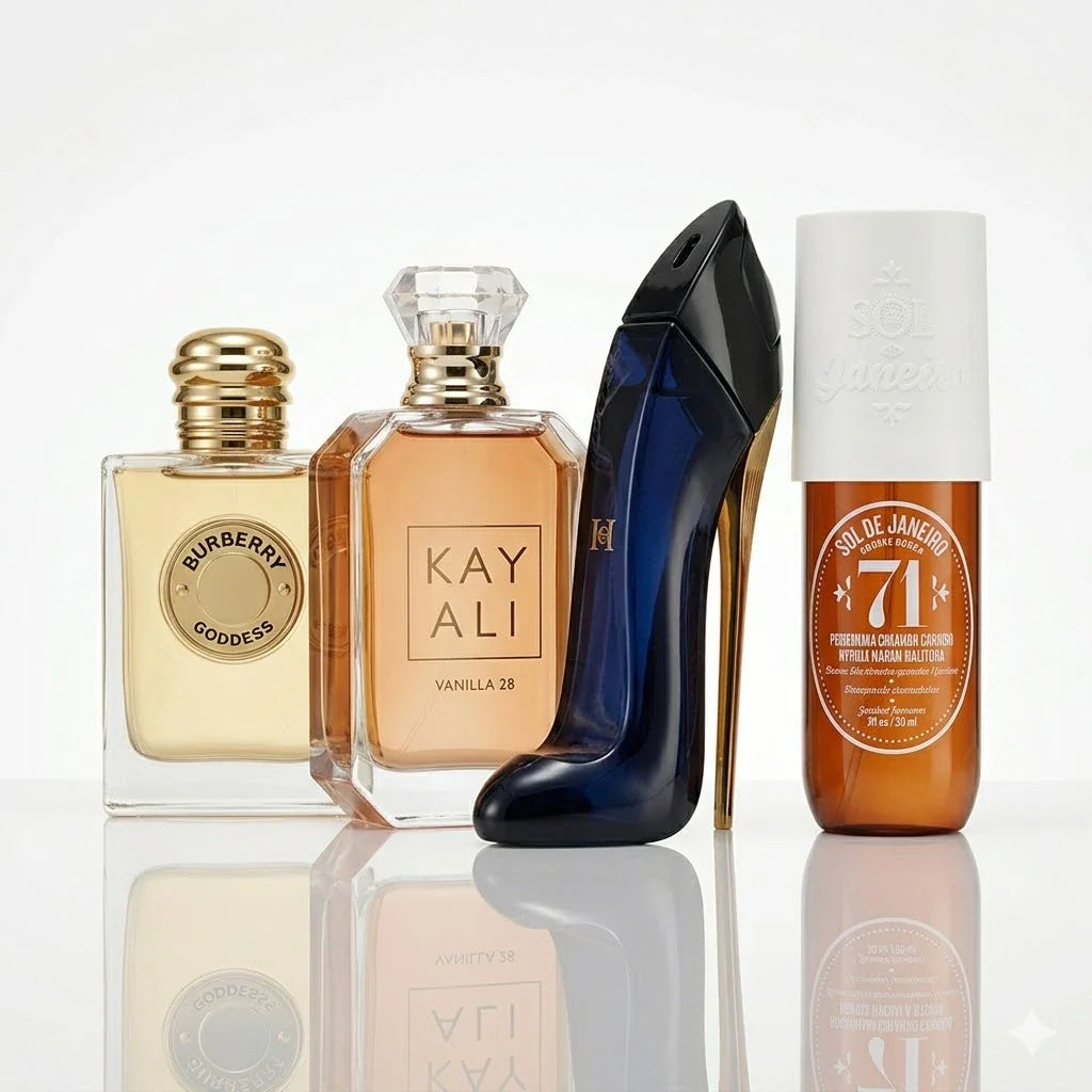 Set od 4 parfema | Burberry Goddess, Kayali Vanilla 28, CH Good Girl, Sol de Janeiro '71.