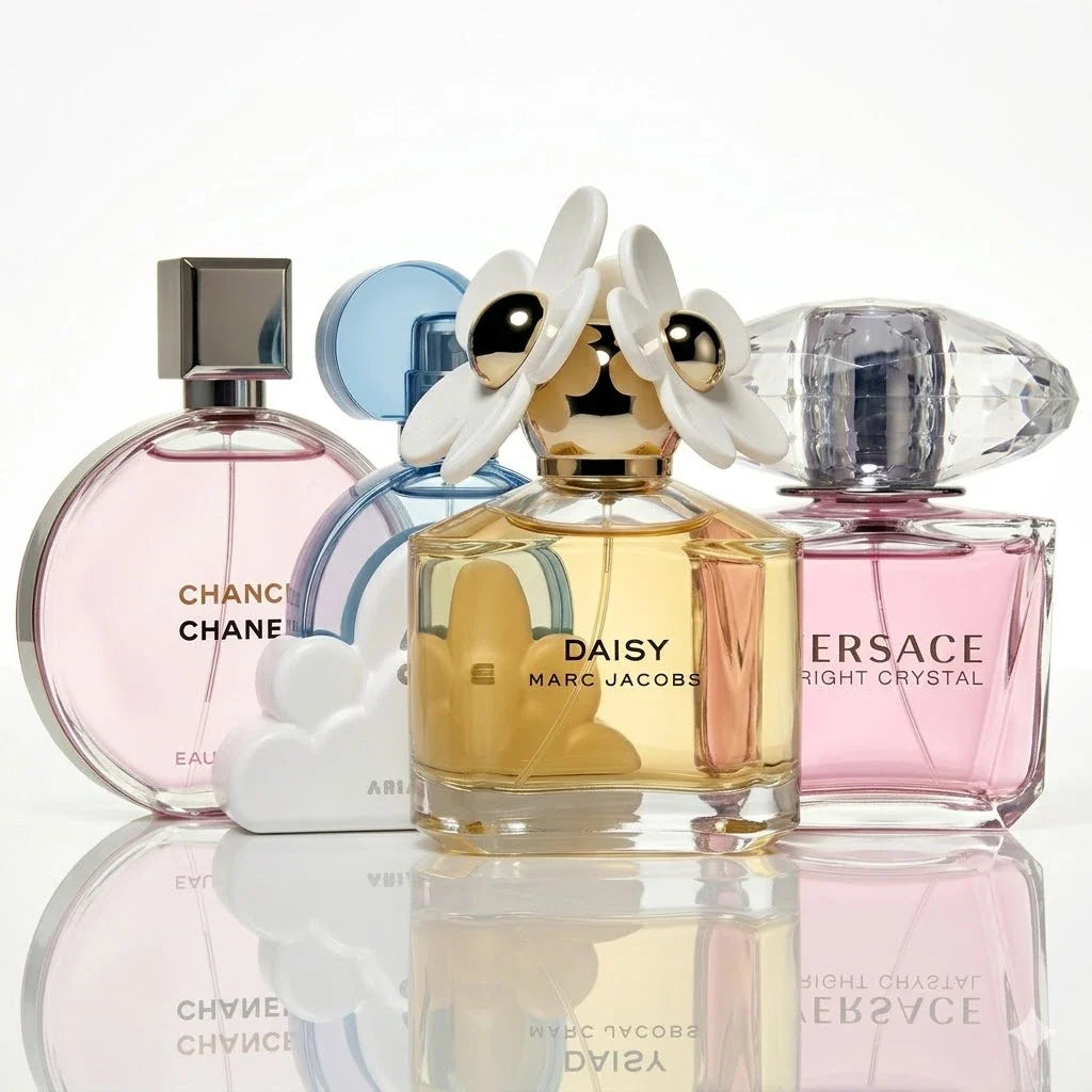Set od 4 parfema | Chanel Chance Eau Tendre, Ariana Grande Cloud, Marc Jacobs Daisy, Versace Bright Crystal.